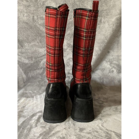 Demonia Women's 3.5" Platform Boots Size 7 Scene 100 Red Tartan Plaid 15” Tall - Picture 10 of 16